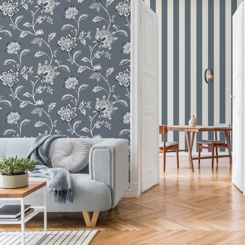 Lark Manor 10.5m x 52cm Floral Wallpaper Roll, Blue