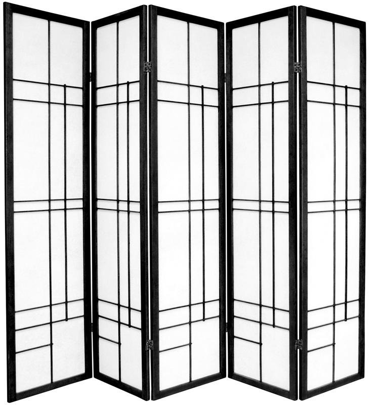 70.25" x 70" Eudes Shoji 5 Panel Room Divider, Black, 3