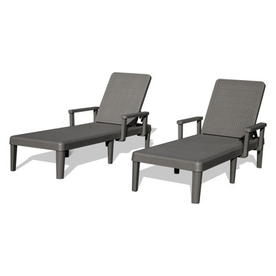 Set of 2 Outdoor Pool Lounge Chairs with 6-Position Adjustable Backrest - Weather-Resistant Resin Chaise Loungers for Patio, Garden & Deck
