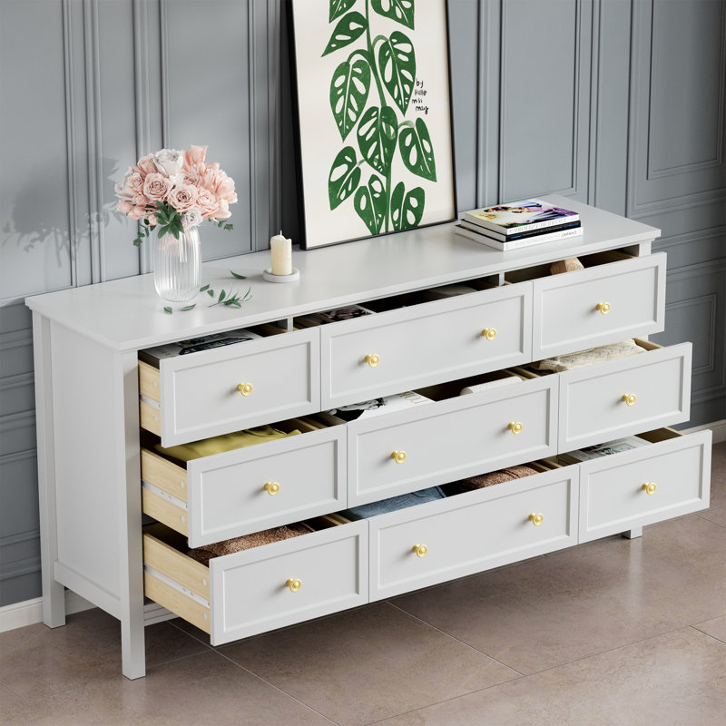 Commode 9 tiroirs Winston Porter, Blanc