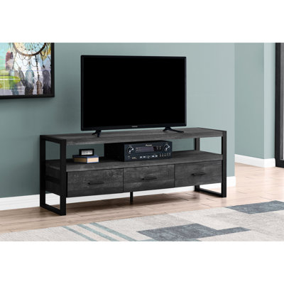Meuble télé moderne, console de 60 po avec rangement, stratifié noir et métal, centre de divertissement multimédia pour téléviseur de 80 à 89 po, décor de chambre à coucher en pouces, centre, rangement, salon contemporain