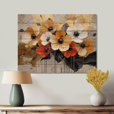 Timeless Sunset Poppies Bloom - Poppies Wood Print - On Natural Pine Wood
