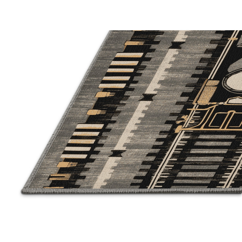 Machine Washable Transportation Gray Area Rug, Rectangle 7 pi x 9 pi
