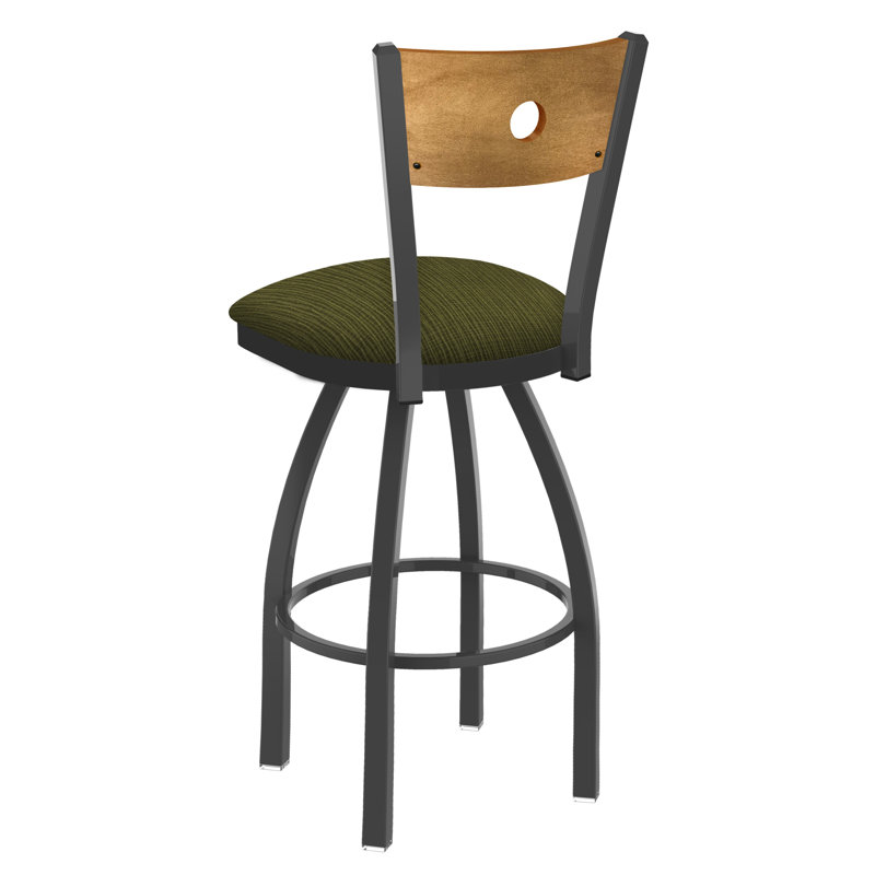 830 Voltaire Swivel Bar & Counter Stool, Medium Maple, Graph Parrot Fabric / Pewter Frame, Bar Stool (30" Seat Height)