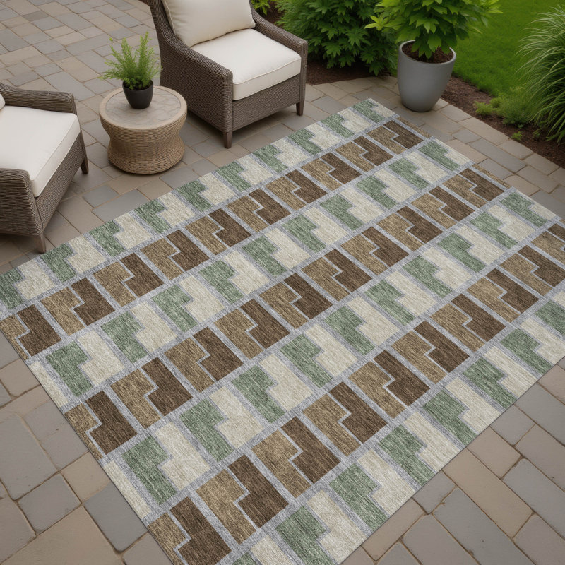Machine Washable Indoor/Outdoor Lockway ACN2417 Geometric Rug, Rectangle 10' x 14'