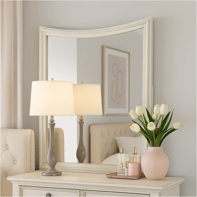 Miroir de commode Kiki, détails courbés moulés, bois massif blanc