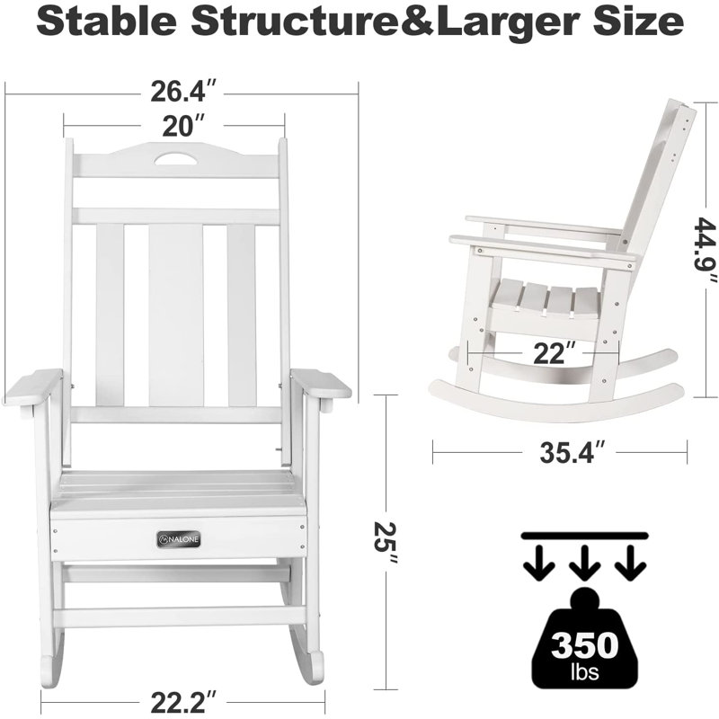 Chaise berçante d'extérieur en PEHD Theado, Blanc
