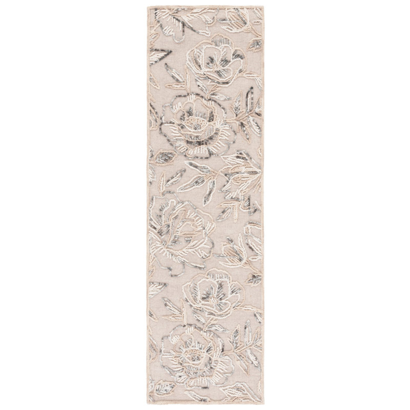 Trace Hand Tufted Wool/Cotton Floral Rug in Beige/Grey, Runner 2'3" x 8'