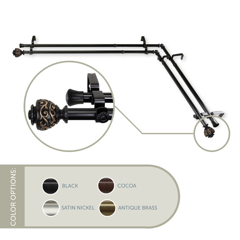 Tringle à rideaux double en angle Charleen, Noir, 66 à 120 po
