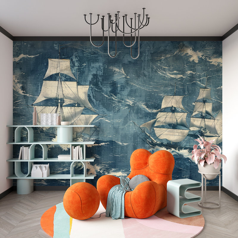 Murale de bateau nautique | Papier peint voile océan pour chambre d'enfant, 70 po x 100 po, Non-tissé de qualité supérieure