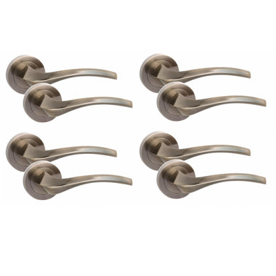 Golden Grace 6 Pairs Grove Design Door Handles on Round Rose Matt Black Durable Metal Curved Lever Internal Set with Spindle and Fixing Screws - 52mm