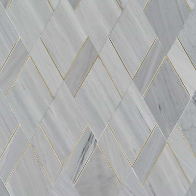 Enver 12x15 Diamond Polished Marble & Brass Inlay Mosaic Tile