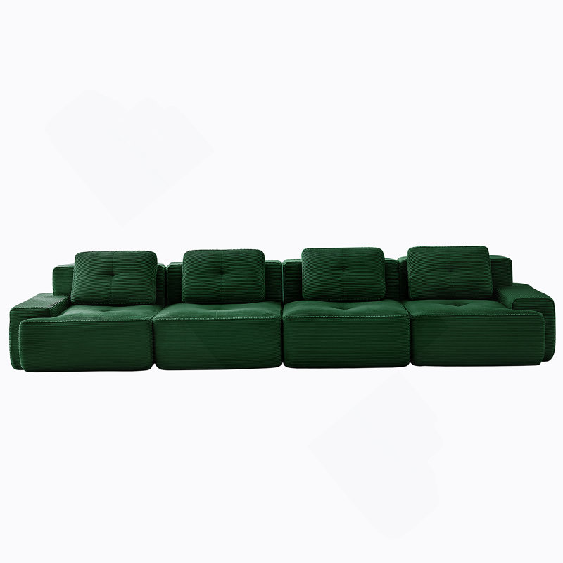 Canapé modulaire moderne en forme de U avec tissu en velours côtelé, assise profonde et repose-pieds mobile, Vert