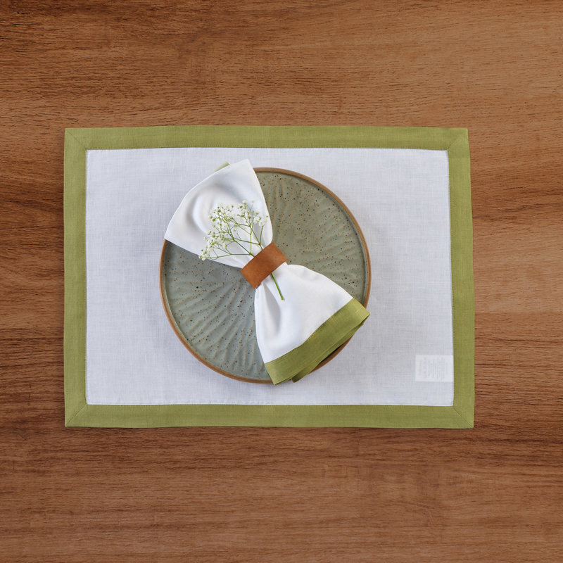 Classic - 100% Pure Linen Dinner Napkins, Avocado/White