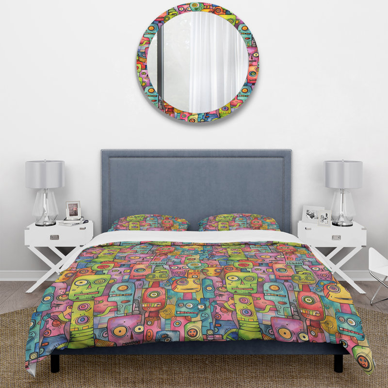 Ensemble de housse de couette rose, bleu et robot Friends II, Housse de couette très grand + 2 très grandes ta