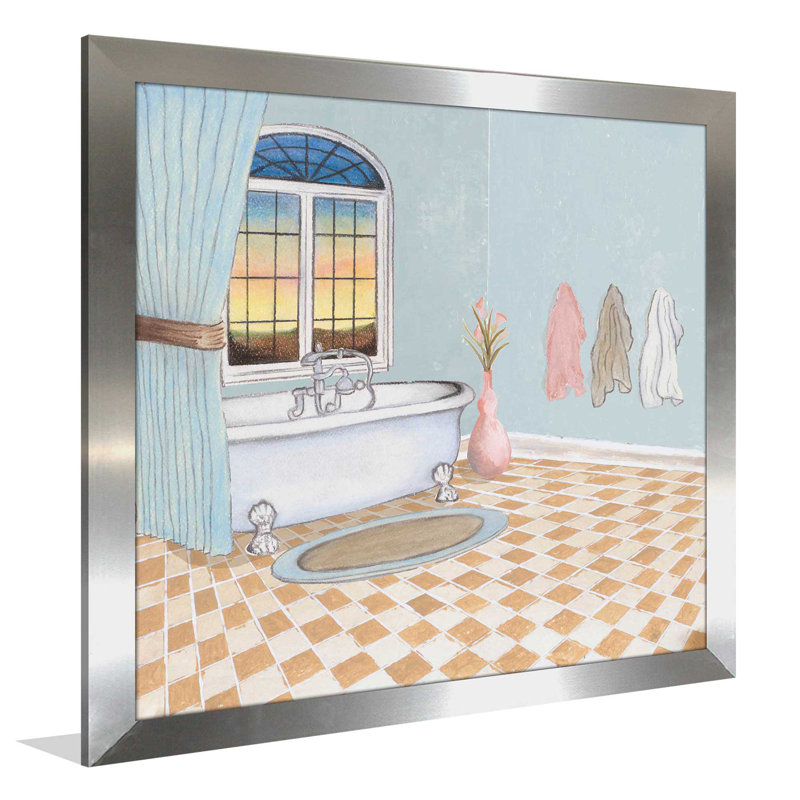 «Pastel Bath I», impression, H 25,5 po x l 25,5 po x P 1 po, Encadrement argenté