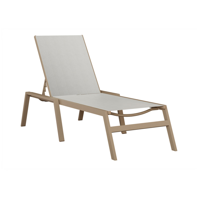 Colella Oak Wood Vein Aluminum Chaise Armless Lounge With Luxe Black Sling Fabric, Oak Wood Vein, Pale Gray