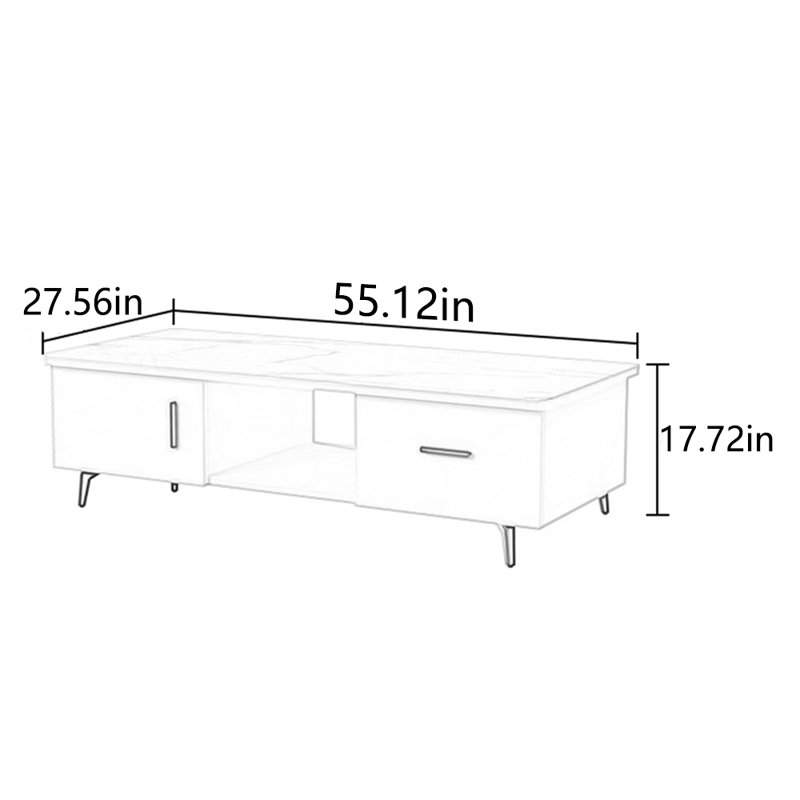 Table à thé crème de qualité supérieure, 17.72" H x 55.12" L x 27.56" W, White/Brown