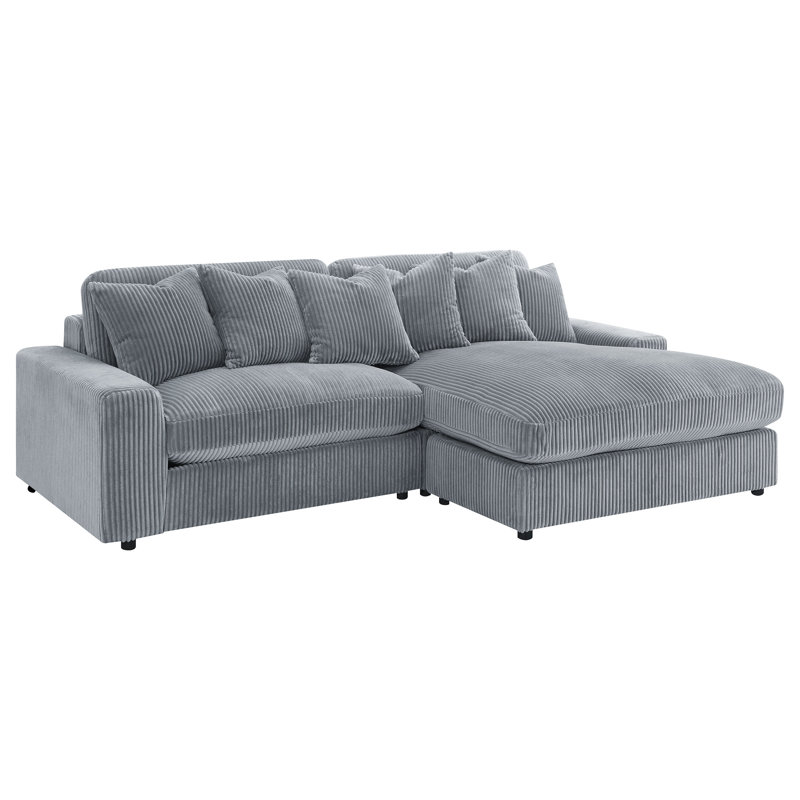 Ashmitha Reversible Upholstered Chaise Sectional, Fog Corduroy (Fine-wale), 34" H x 105" W x 70.5" D