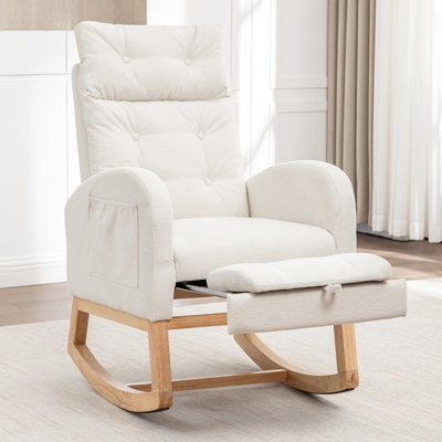 Fauteuil à  bascule d'allaitement avec repose-pieds, fauteuil moderne pour chambre de bébé, idéal pour l'allaitement et la détente, fauteuil rembourré à  bascule avec appui-tête, design ergonomique à  dossier haut pour la maman qui allaite et son bébé, b