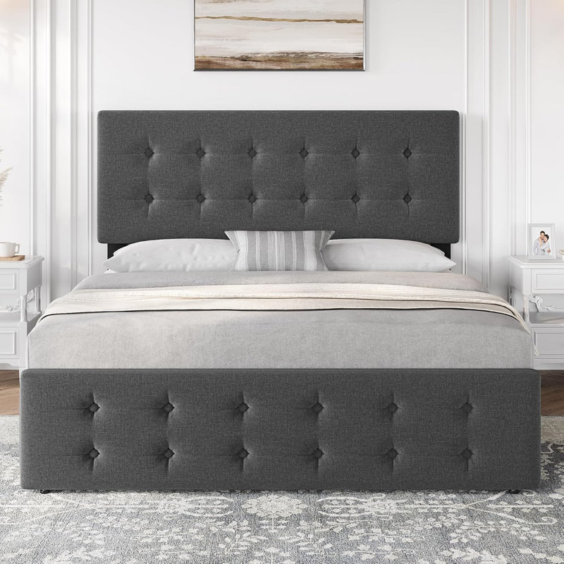 Bed Frame with Adjustable Headboard, Queen, Black/Dark Gray