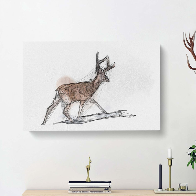 Sketch Of A Stag In Abstract - Wrapped Canvas Print, 40cm H x 60cm W x 3cm D