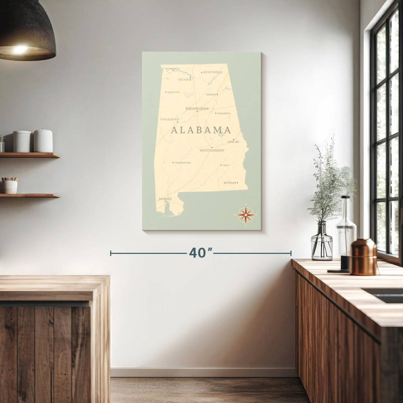 Aliaz Old Alabama Map, 39" H x 26" W