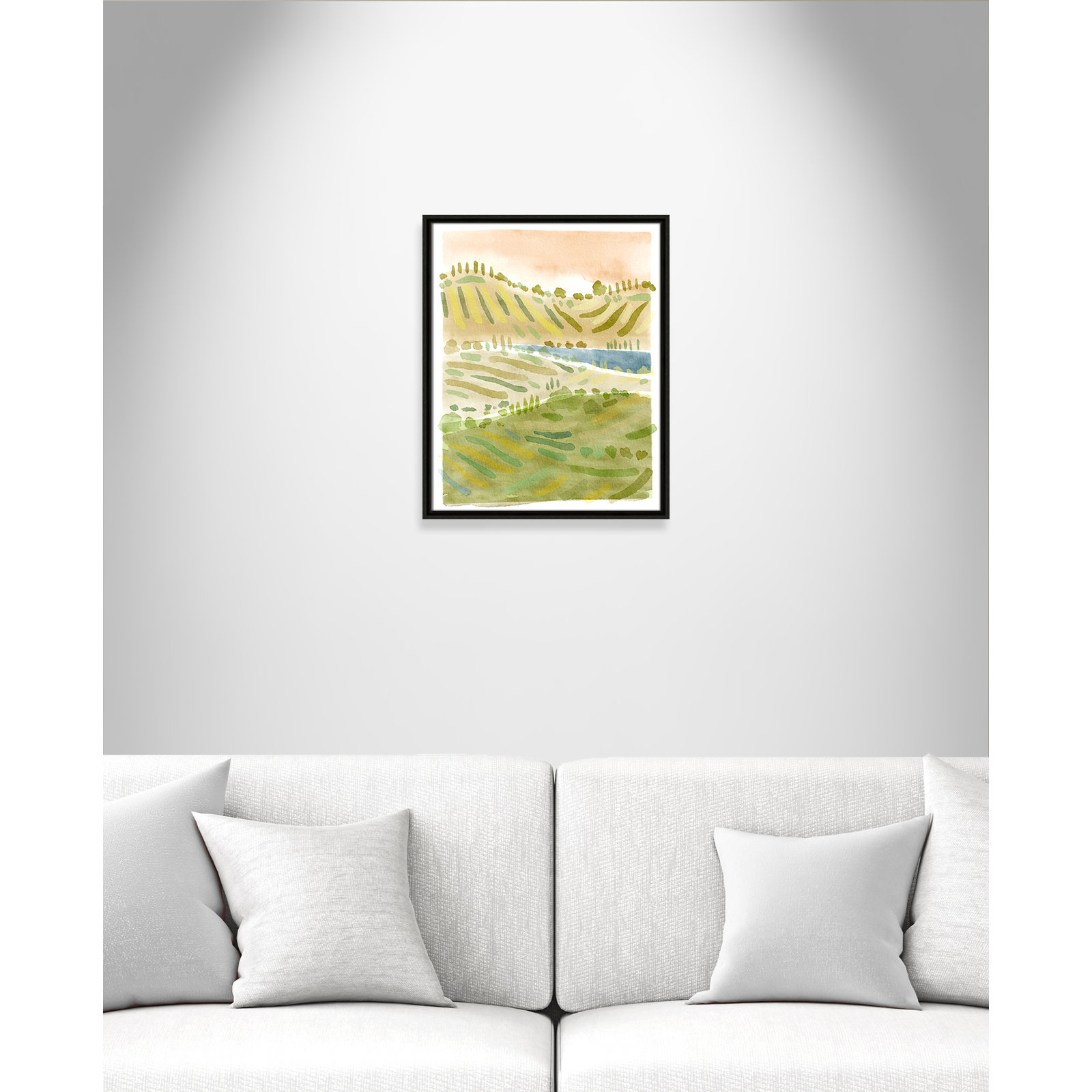 Tuscan Countryside Print, Espresso Floater Framed Canvas, No Mat, 21.5" H x 17.5" W x 2" D