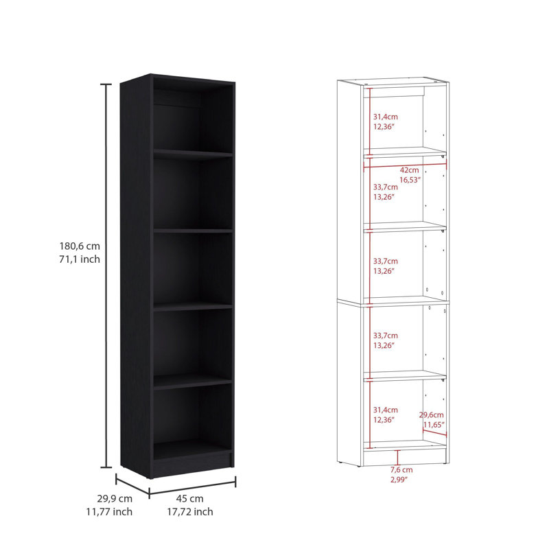 Ensemble de deux bibliothèques noires à cinq niveaux avec deux portes, H 71,1 po x l 17,72 po x P 11,77 po