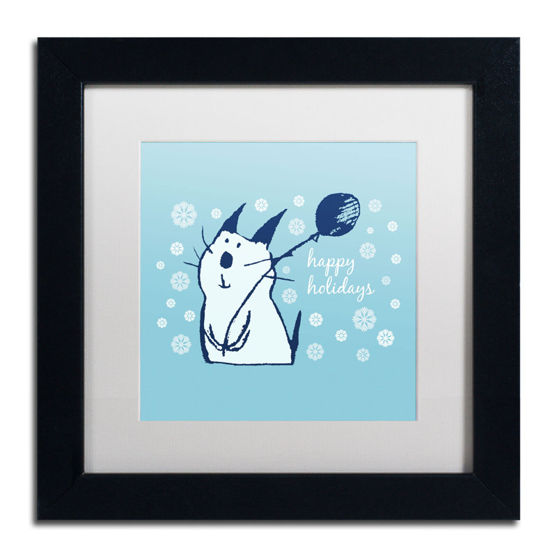 Art encadré en passe-partout Hollander «Christmas Party Cat» par Carla Martell, H 11 po x l 11 po, Blanc