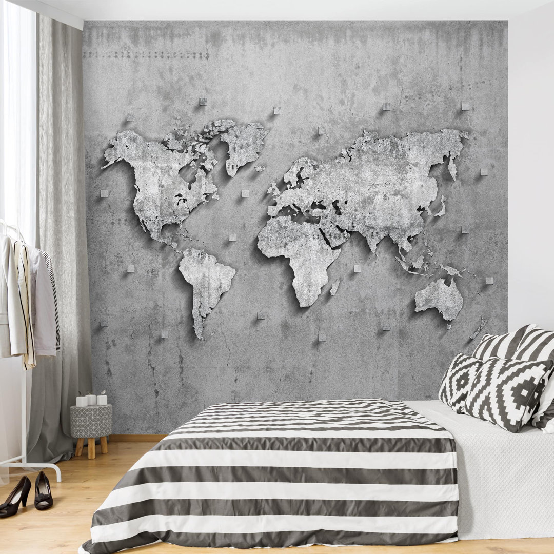 Strukturierte Tapete Concrete World Map 1,92 m x 192 cm