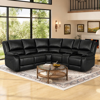 Talley 5-Seat Faux Leather Reclining Sectional Sofa with Storage Console Drop Down Table and Cup Holders