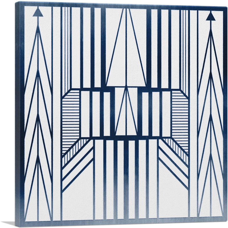 Art déco, lignes bleues sur fond blanc, impression sur toile tendue, H 12 po x l 12 po x P 1,5 po
