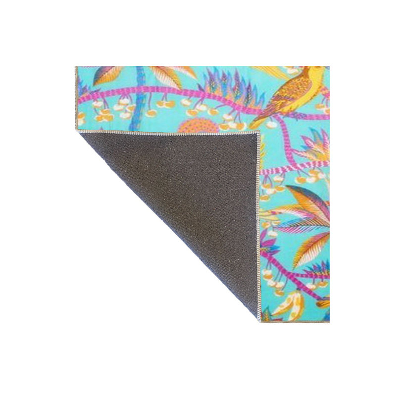 Machine Washable Light Blue Bird Patterned Woven Base Rug