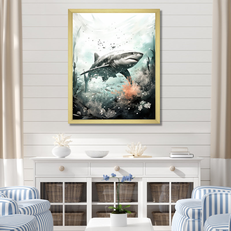 " Shark Silent Killer ", White Picture Framed, 40" H x 30" W