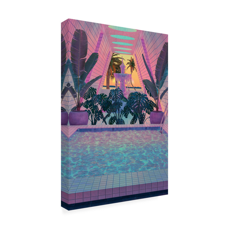 «Palm Pool» par Dekimbe Murray - reproduction d'art sur toile tendue, H 19 po x l 12 po x P 2 po