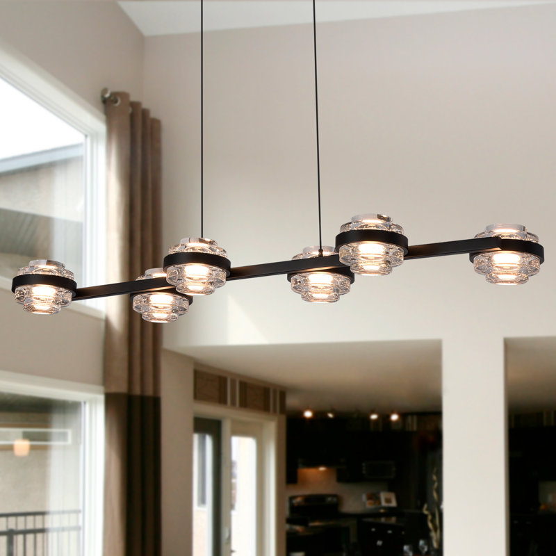 Milano 39-in 6-light Height Adjustable Etl Certified Integrated Led Linear Chandelier, Black