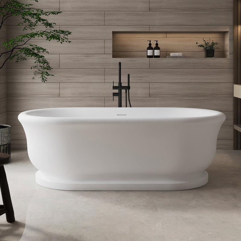 67" x 32" Freestanding Bathtub Solid Surface Stone Resin Soaking Tub