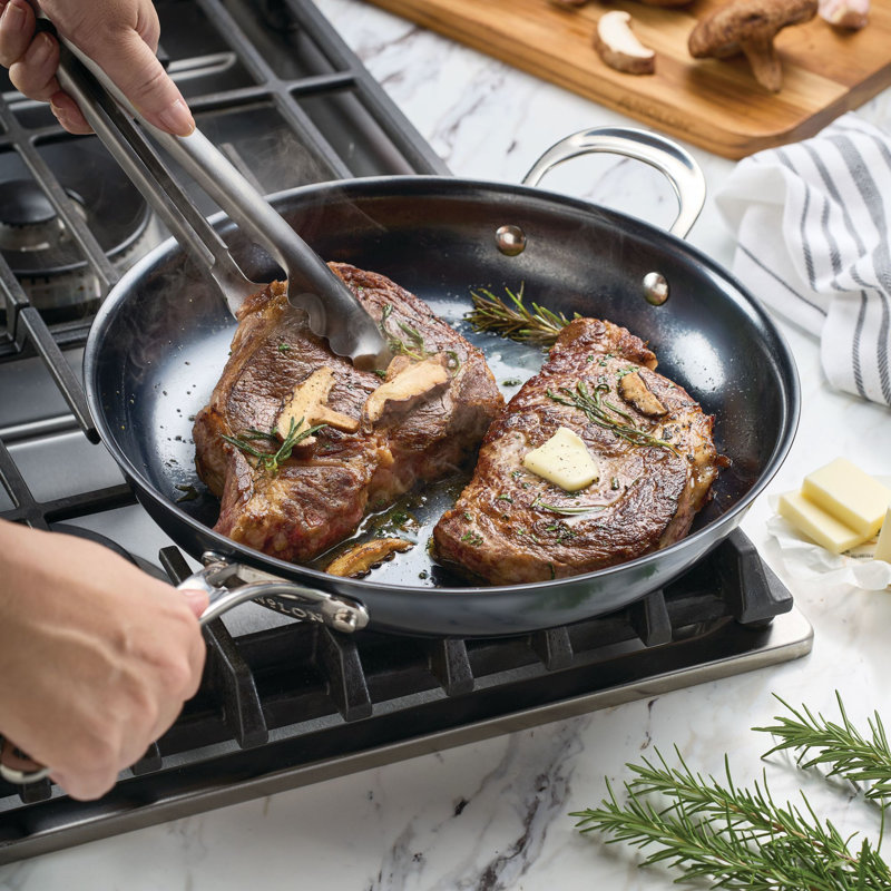 Anolon N2 Carbon Steel Fry Pan With Helper Handle, 12 Inch, Black