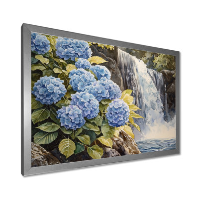 Jaber Hydrangeas By The Waterfall I - Hydrangea Wall Art