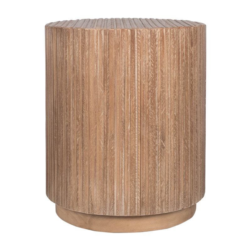 Karle Solid Wood Drum End Table, Brown