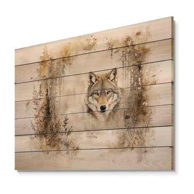 Loup dans la forêt - Art mural moderne en bois sur bois de pin naturel