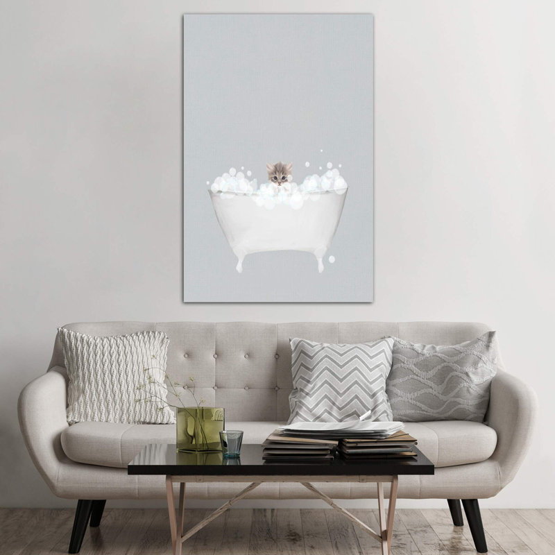 Kitten Blue Bath by Leah Straatsma - Wrapped Canvas Print, 152.5 cm H x 101.5 cm W