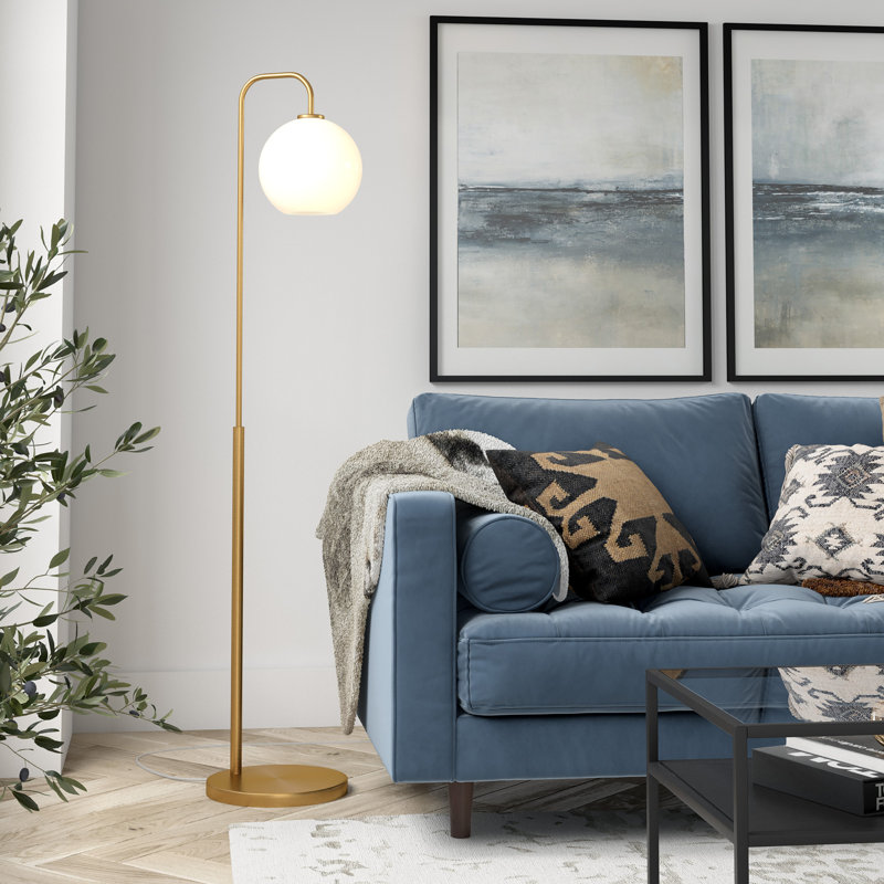 Chaynce 62.5'' Arched Floor Lamp, Brass, White