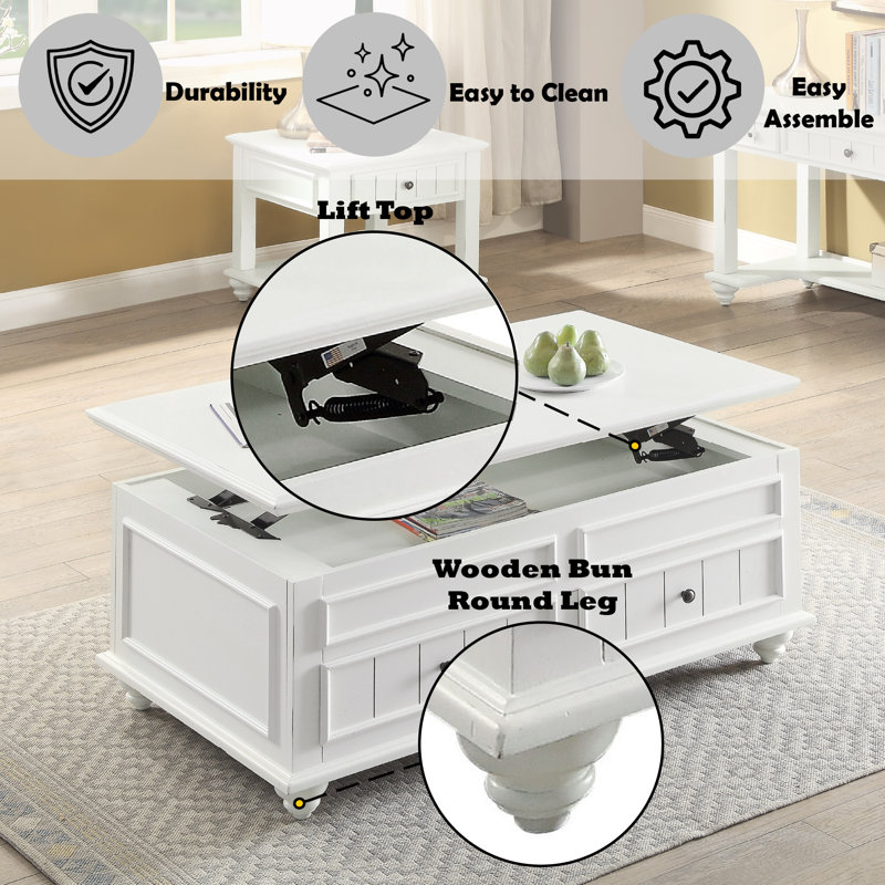 Emmett Rectangular Coffee Table with Storage in White Washed