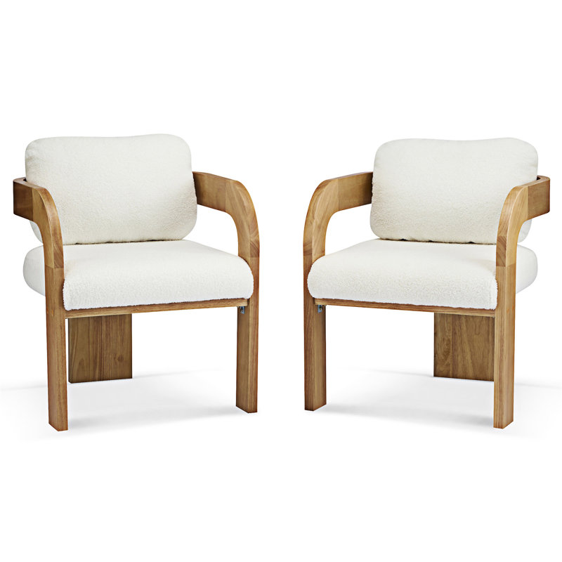 Chaise rembourrée avec accoudoirs (ensemble de 2), Naturel, Beige bouclé
