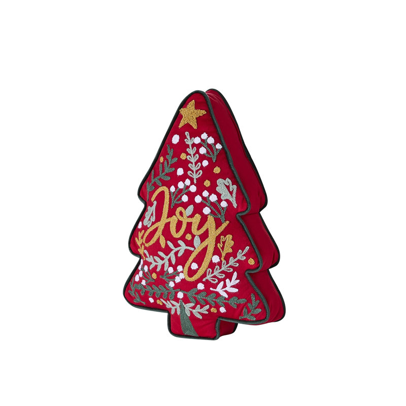 Coussin décoratif brodé arbre de Noël 20 po x 14 po, Rouge