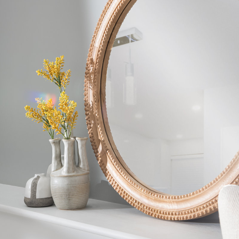 Ashwina Wood Round Wall Mirror, Natural