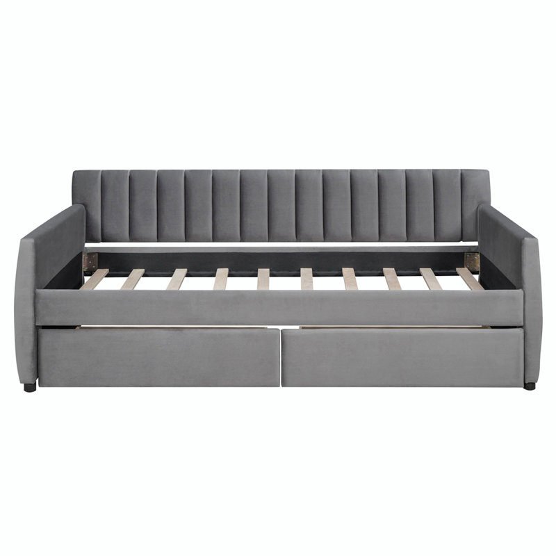 Lohrman Upholstered Daybed,Platform Bed with Drawers, Full, Gray