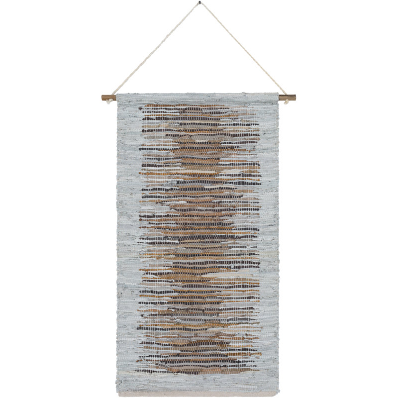 Gamache Hand Woven Fabric Wall Hanging, Light Grey, Khaki